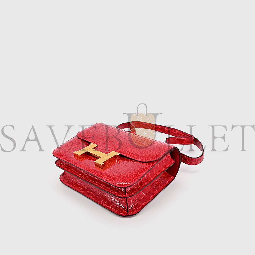 H**mes constance 18 shiny crocodile leather crossbody bag-braise gold hardware (19*18*13.5cm)